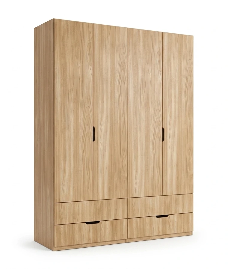 Radis_Furniture_wardrobe_NOBLE_4_doors_drawers_visible_Oak_veneered_plywood