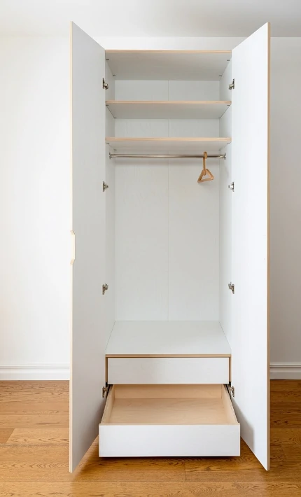 RADIS wardrobe NOBLE open doors white HPL plywood