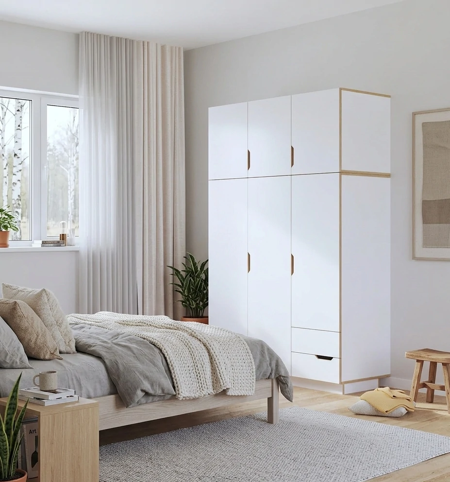 Radis Furniture wardrobe HUH with extra level vertical handles White HPL plywood