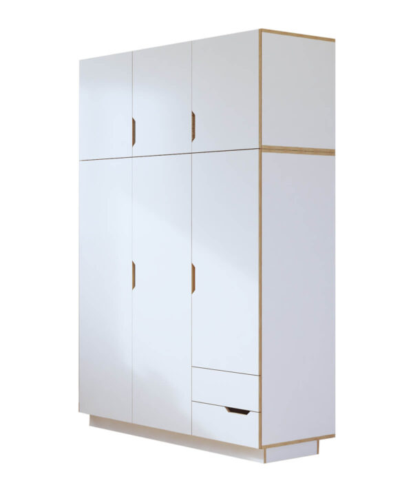 Wardrobe HUH 3 doors with extra level vertical handles white CPL plywood