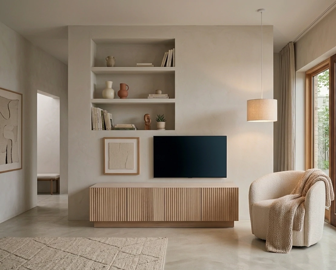 Radis Furniture TV-stand RIFF Oak veneered plywood vertical wavy lines