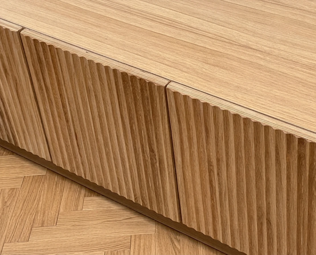 Radis Furniture TV-stand RIFF Oak veneered plywood vertical wavy lines