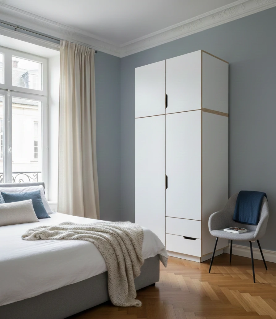 Radis Furniture wardrobe HUH 2 doors and extra level White HPL plywood