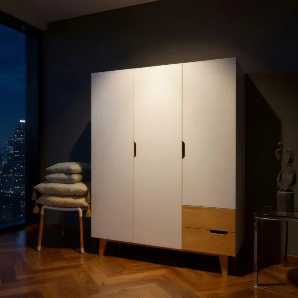 Radis Furniture wardrobe HUH 3 doors vertical handles Light Oakplywood doors White HPL plywood