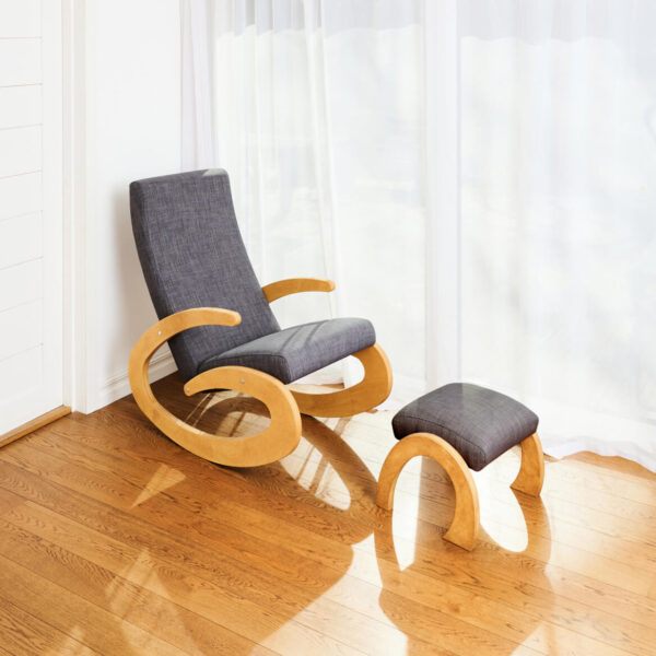 RADIS rocking chair GEE with footrest Medium Oak fabric dark grey