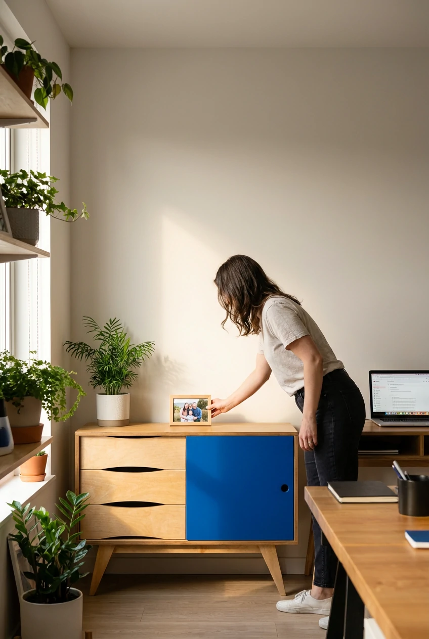 Radis sideboard SoSixties 1 door Light Oak door Blue painted