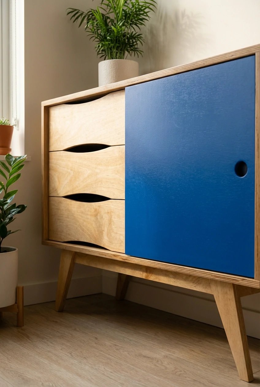 Radis sideboard SoSixties 1 door Light Oak door Blue painted