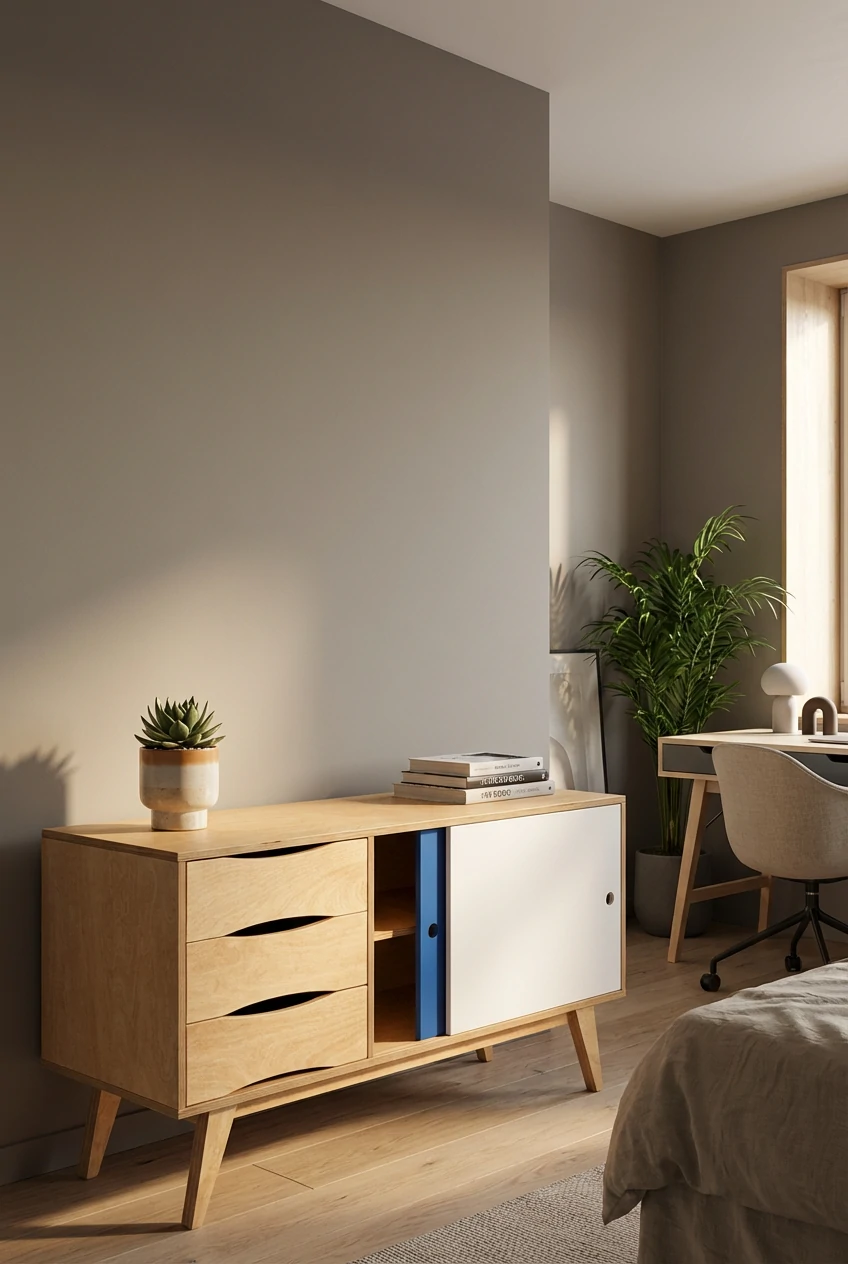 RADIS sideboard SoSixties 2 doors Light Oak doors White and Blue