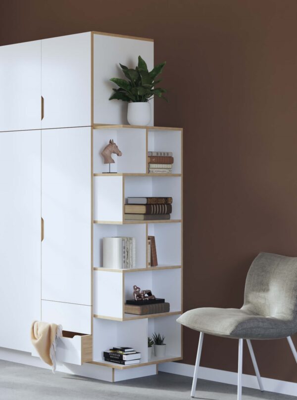 Wardrobe HUH 2 doors with extra level vertical handles with shelf white CPL plywood