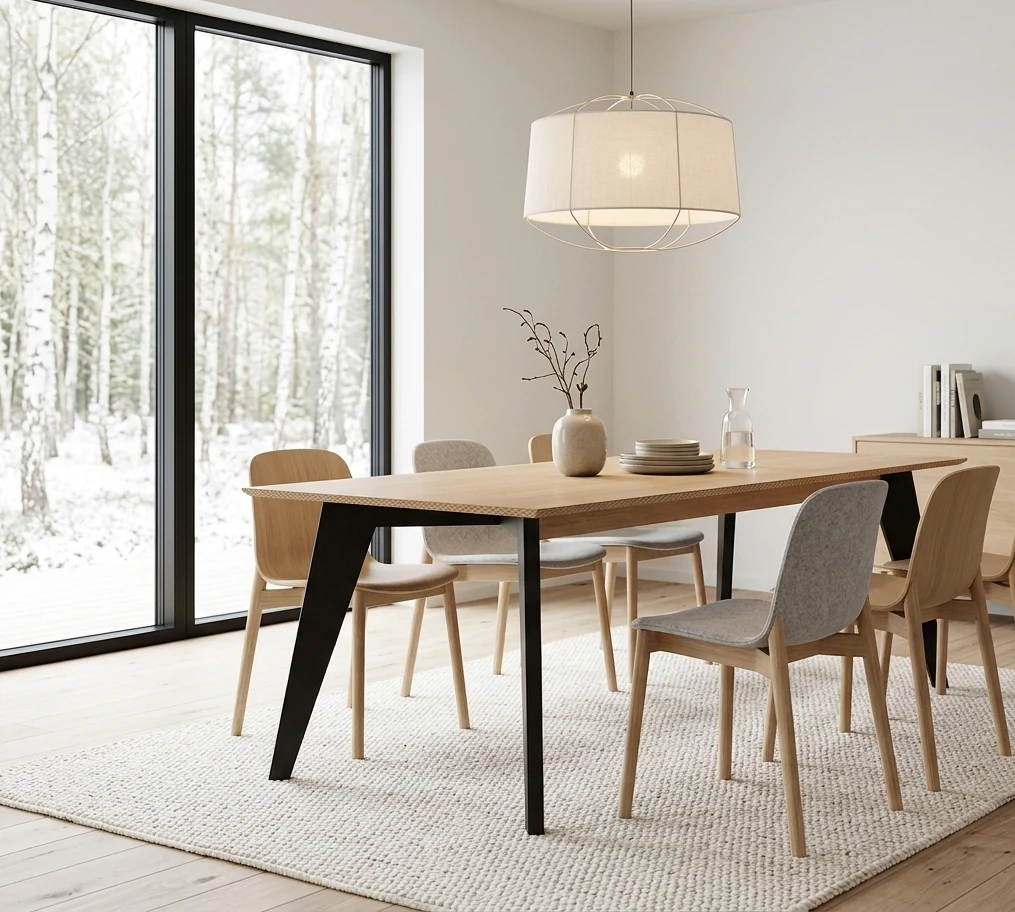 Radis Furniture dining table HUH oak veneered plywood legs black stained