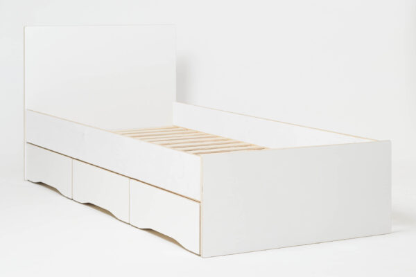 RADIS bed NOBLE White CPL Koskisen plywood with 3 bedboxes