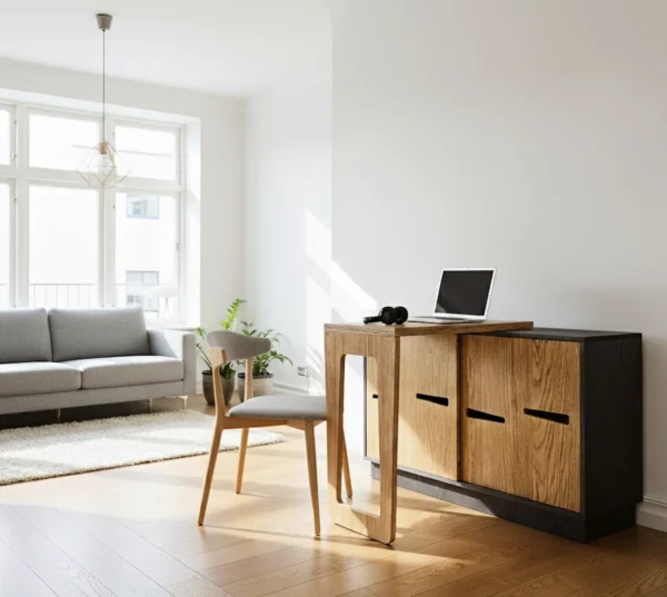 Radis_FOLDY_sideboard_with_table_Oak_veneerd_Black_plywood_interior