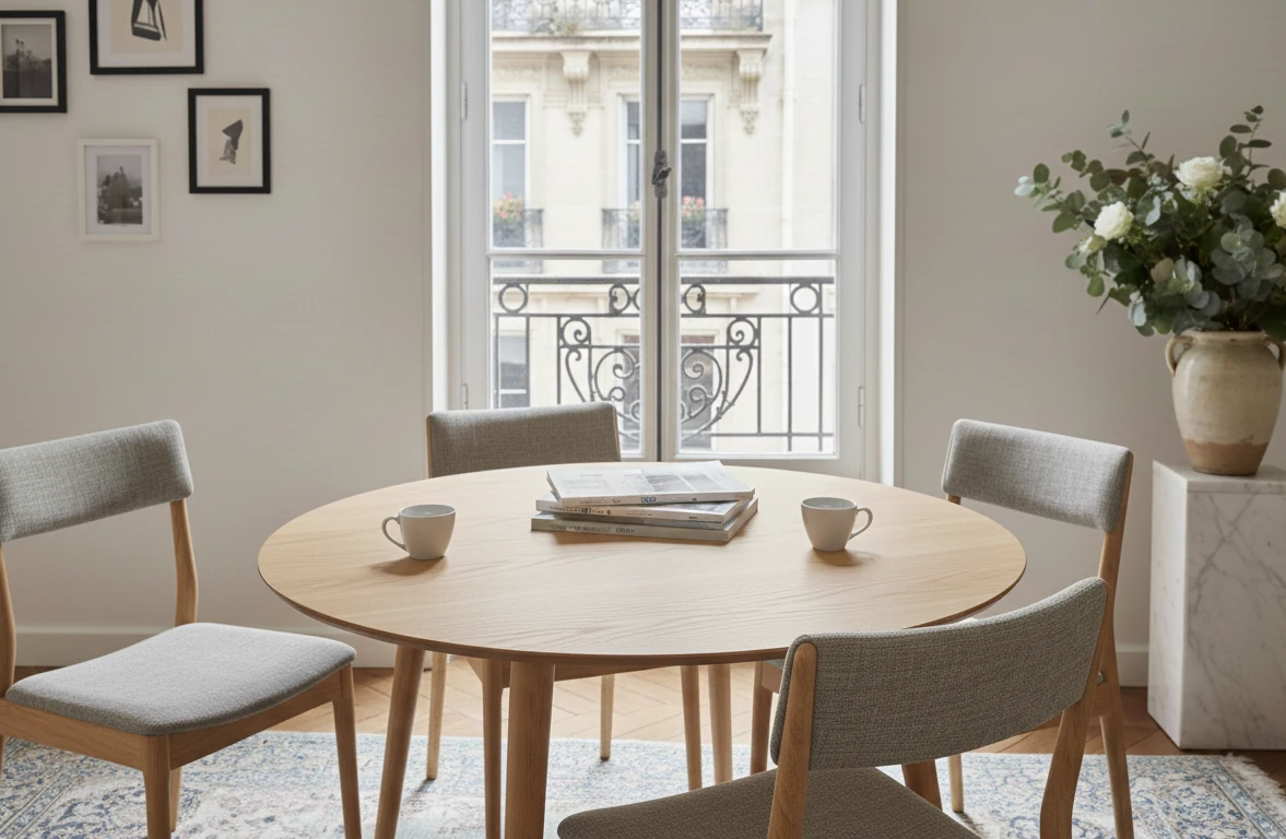 Radis Furniture round dining table MAN Oak veneered plywood solid wood legs