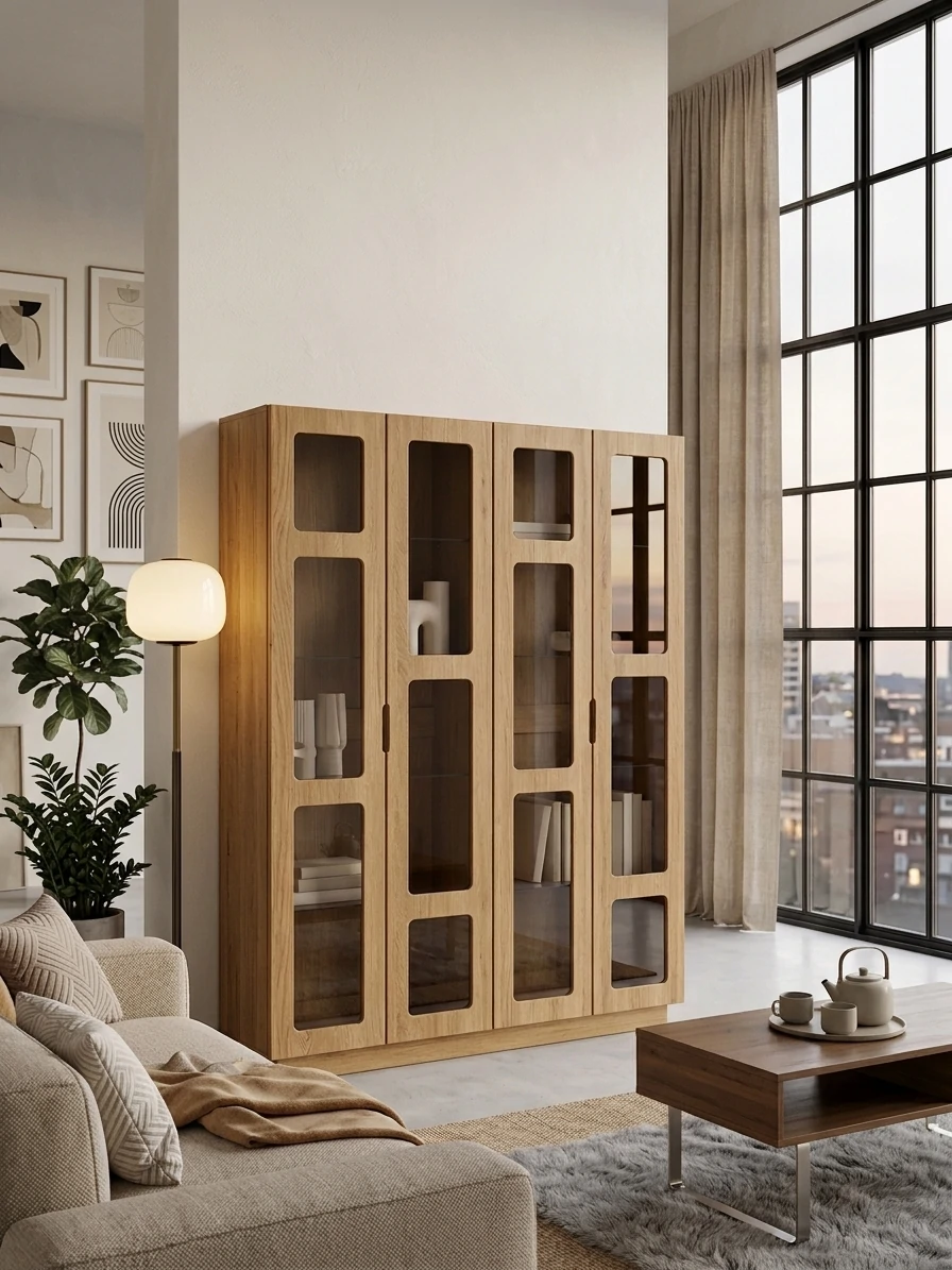 Radis Furniture sideboard with glass NOBLE 150x200cm Oak veneered plywwood