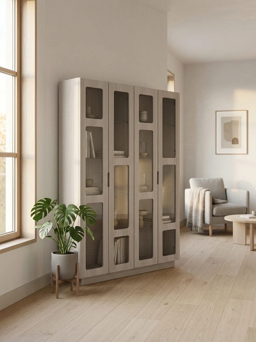 Radis Furniture sideboard with glass NOBLE 150x200cm White Oak veneered plywwood