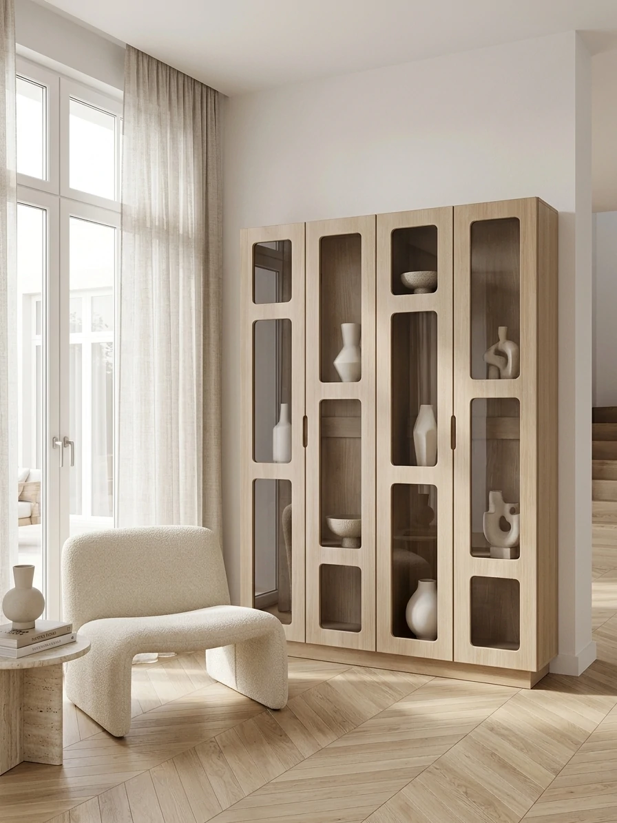Radis Furniture sideboard with glass NOBLE 150x200cm White Oak veneered plywwood