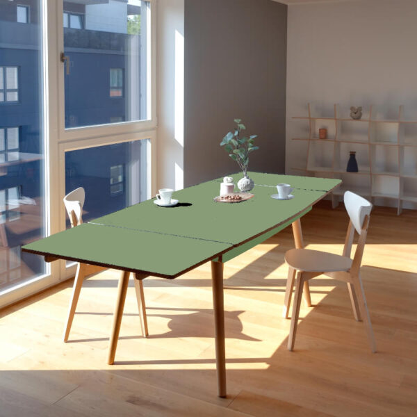 Radis extendable dining table DINN Olive linoleum plywood legs light oak