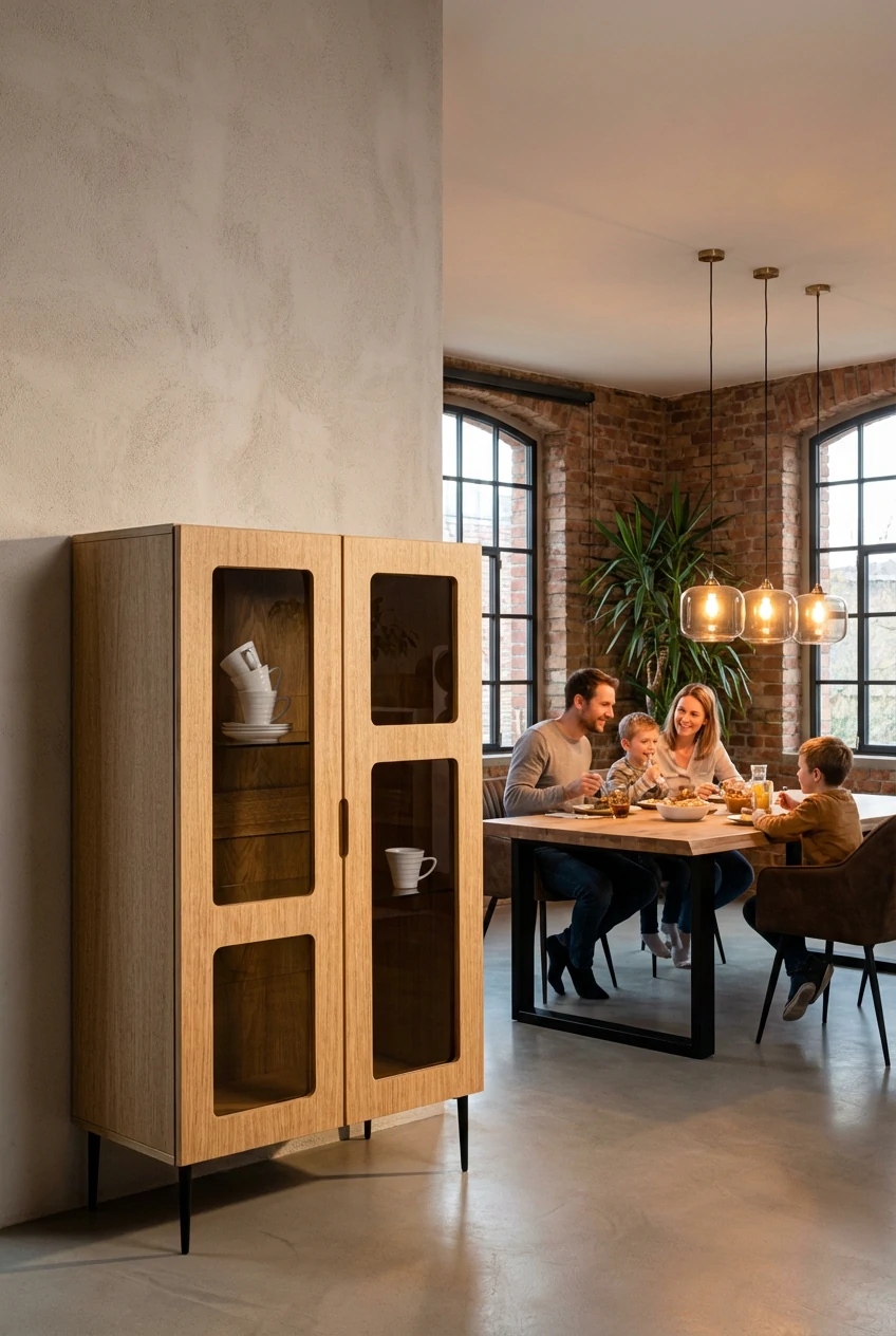 Radis Furniture sideboard with glass doors NOBLE oak veneered plywood