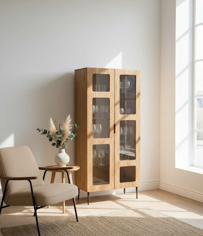 Radis sideboard with glass doors NOBLE Oak veneered plywood