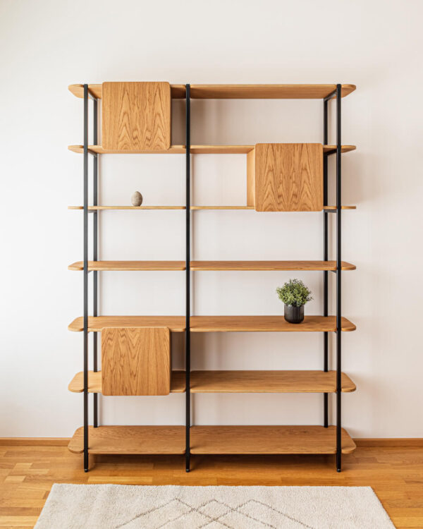 Radis Furniture shelf CRANE with boxes oak veneered plywood
