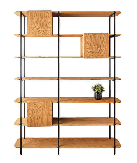 Radis Furniture shelf CRANE with desks and boxes oak veneered plywood and metal legs
