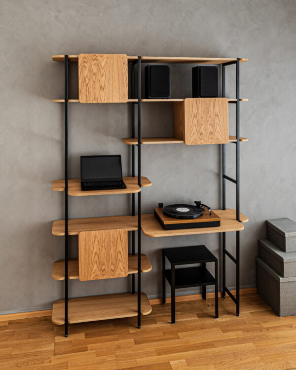 Radis Furniture shelf CRANE with desks and boxes oak veneered plywood