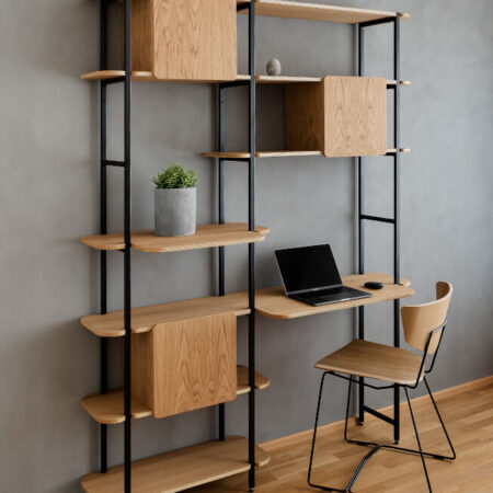 Radis shelf CRANE M with 2 desks and 3 boxes oak veneered