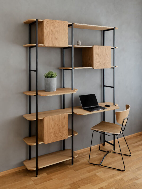 Radis shelf CRANE M with 2 desks and 3 boxes oak veneered