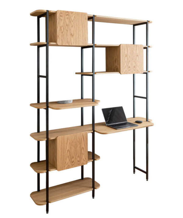 RADIS shelf CRANE M oak veneered with 3 boxes and 2 desks