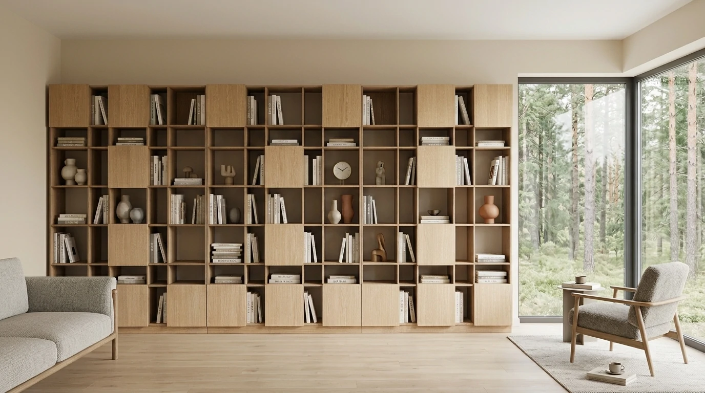 Radis Furniture shelf GRID 7x5 with doors Oak veneered plywood
