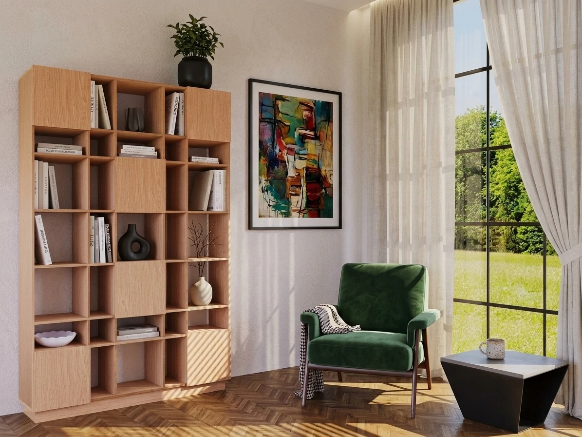 Radis Furniture shelf GRID 7x5 Oak veneered plywood