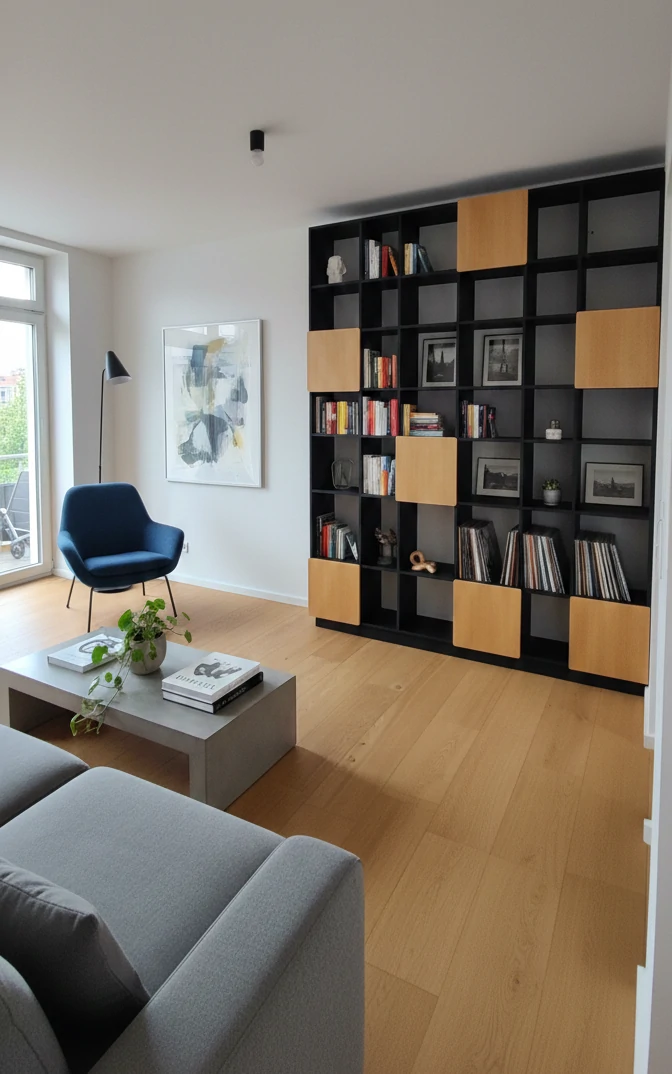 Radis Furniture shelf GRID Black forescolor doors Oak veneered plywood