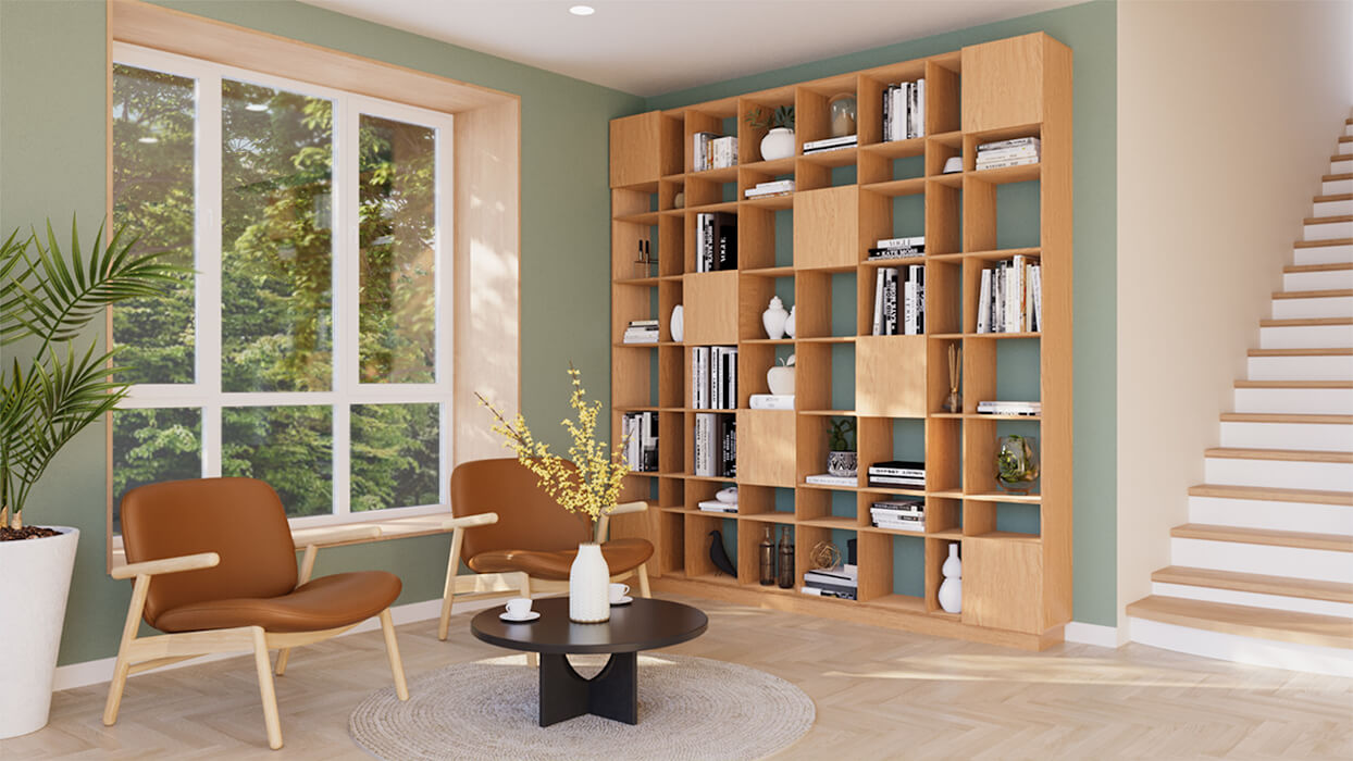 Radis shelf GRID 8x8 with doors Oak veneered