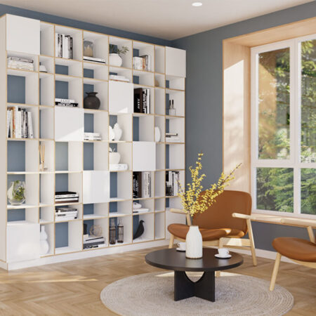 Radis shelf GRID 8x8 with doors white HPL plywood