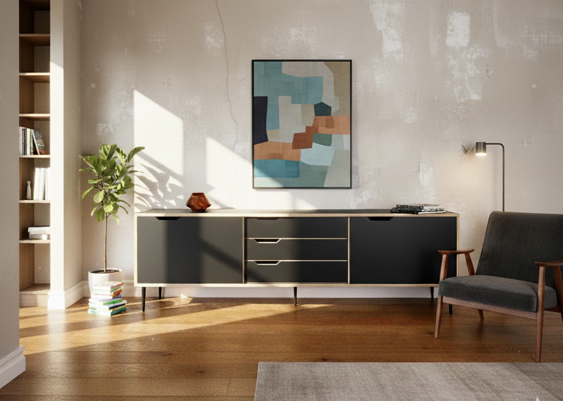 Radis Furniture sideboard NOBLE 3 doors 2 sliding doors Black HPL plywood