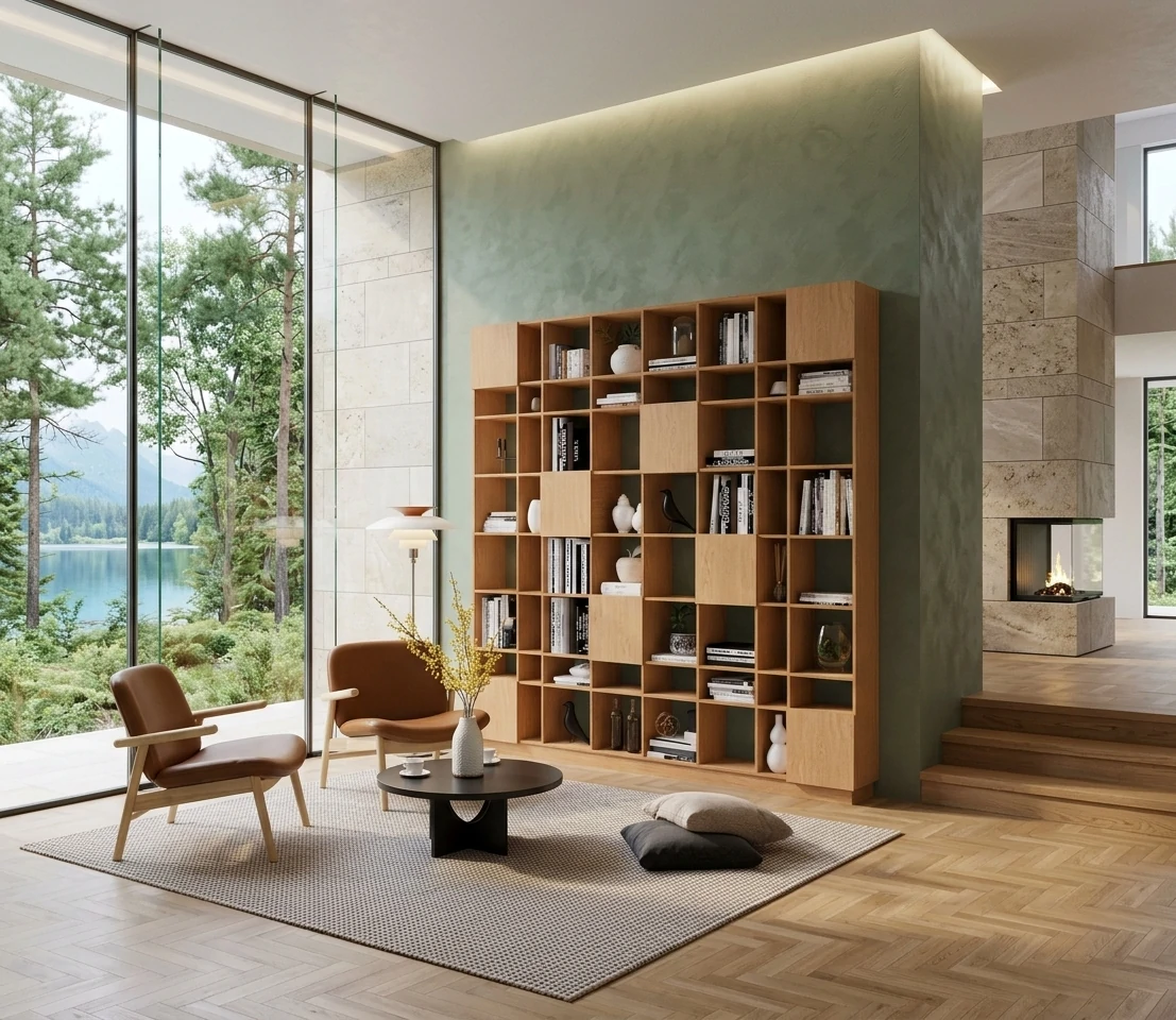 Radis Furniture shelf GRID 8x8 with doors Oak veneered plywood