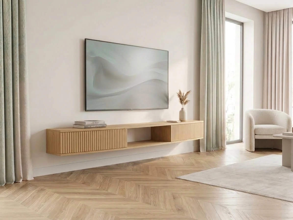 Radis Furniture floating TV-stand FLOATY Oak veneered plywood
