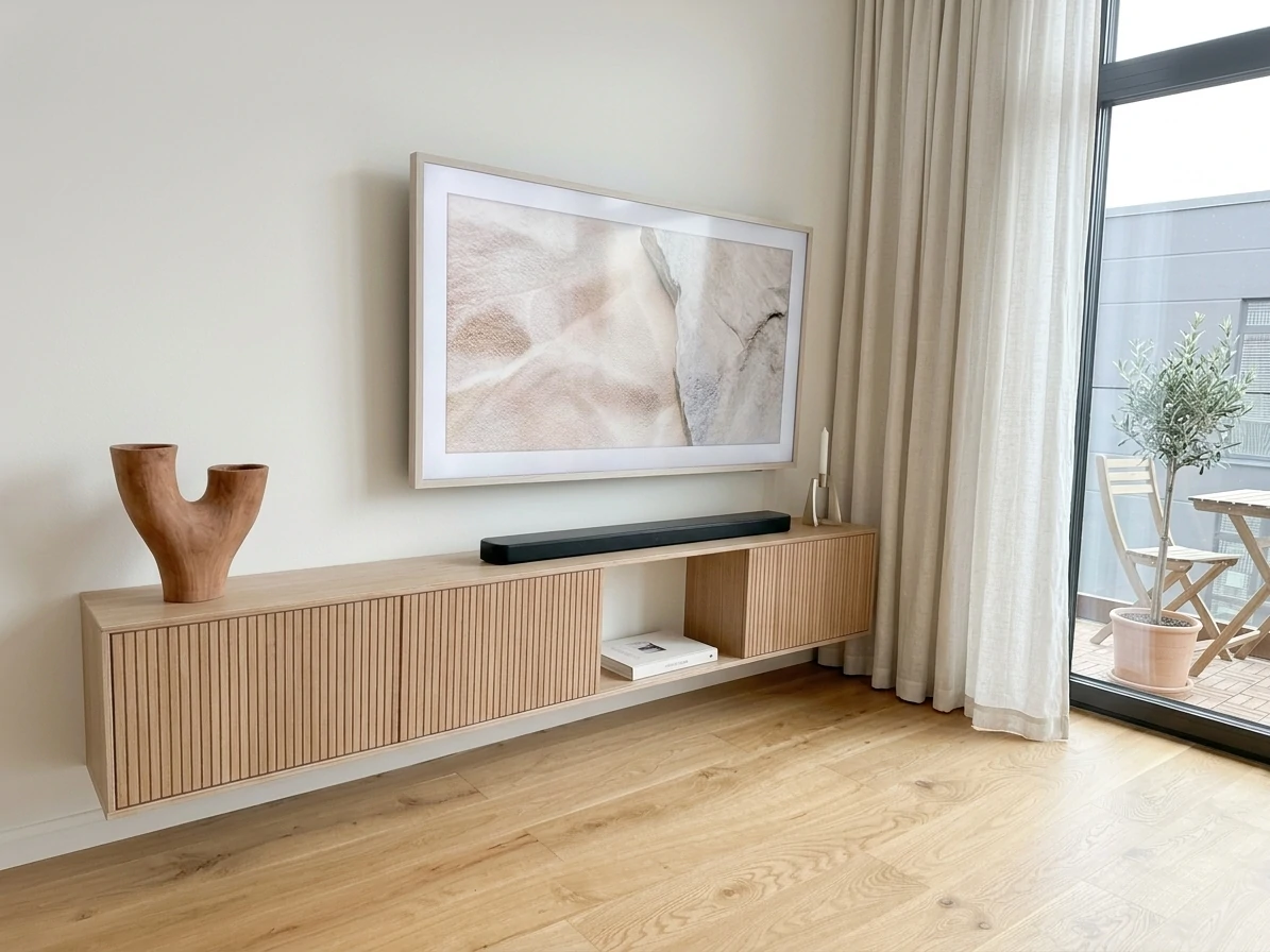 Radis Furniture floating TV-stand FLOATY Oak veneered plywood