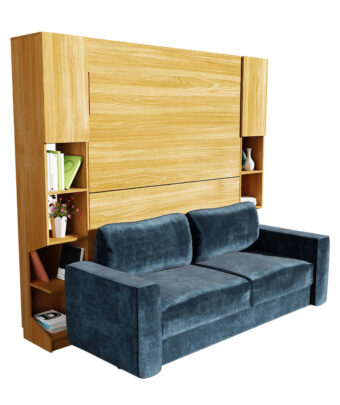 Radis vertical hideaway bed with shelf and sofa Oak veneered plywood