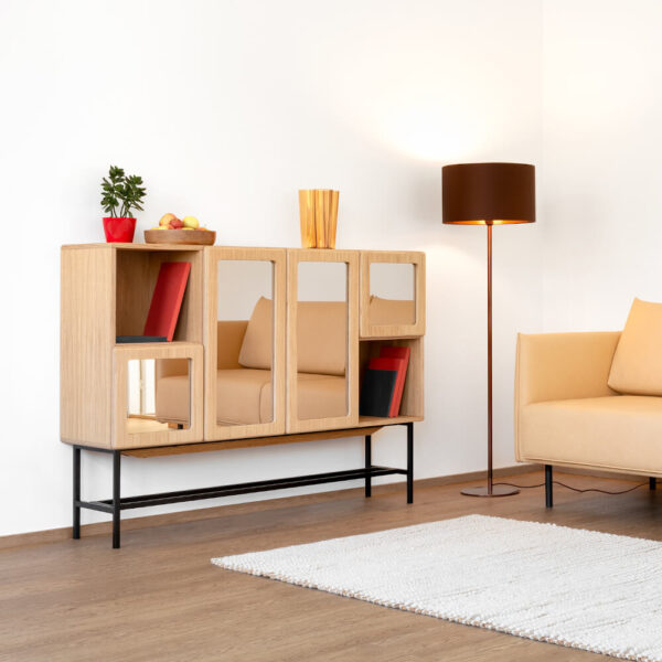 Radis sideboard RUBI Oak veneered 2 levels with bronze mirror doors