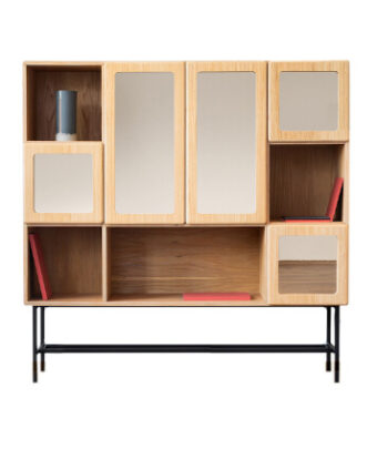 Radis sideboard RUBI 3 levels Oak veneered plywood doors Bronze mirror