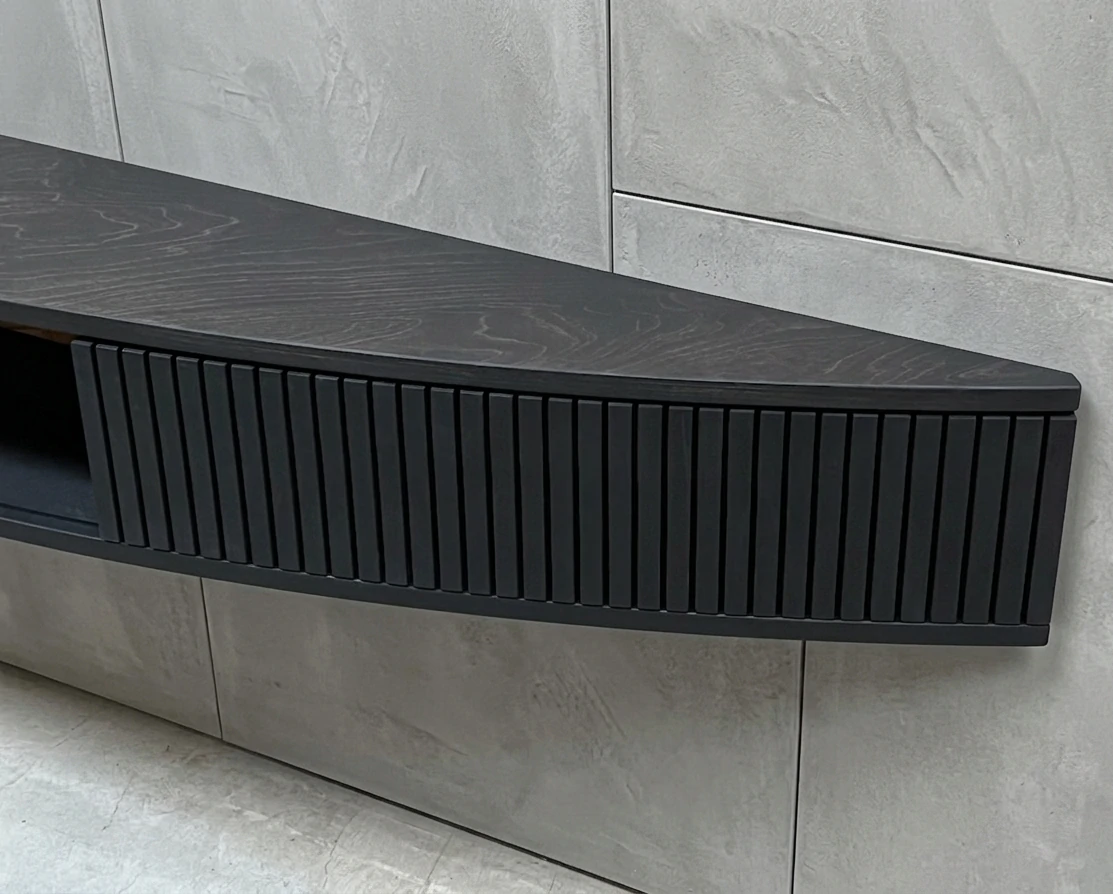 Radis Furniture curved tv-stand FLOATY Black stained plywood