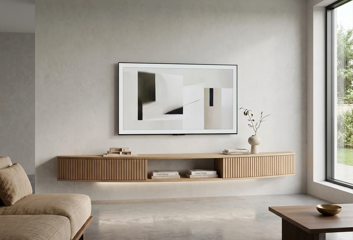 Radis Furniture curved tv-stand FLOATY Oak veneered plywood