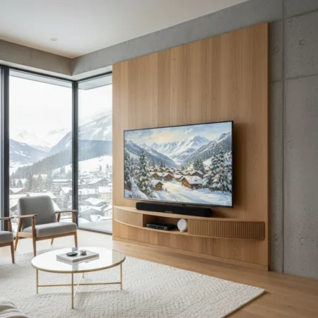 Radis Furniture wall-standing curved TV-stand FLOATY Oak veneered plywood