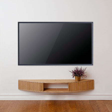 Radis wall mounted curved TV-stand FLOATY oak veneered plywood