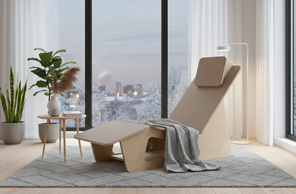 Radis Furniture lounge chair LEBO natural plywood black linoleum