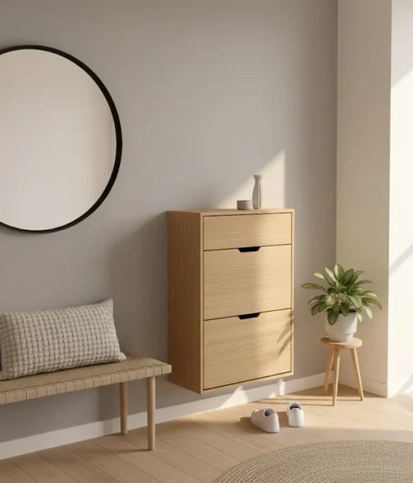 Radis wall standing shoe storage cabinet with drawer Oak veneered plywood