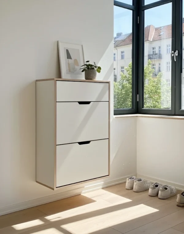 Radis wall standing shoe storage cabinet with drawer NOBLE White HPL plywood