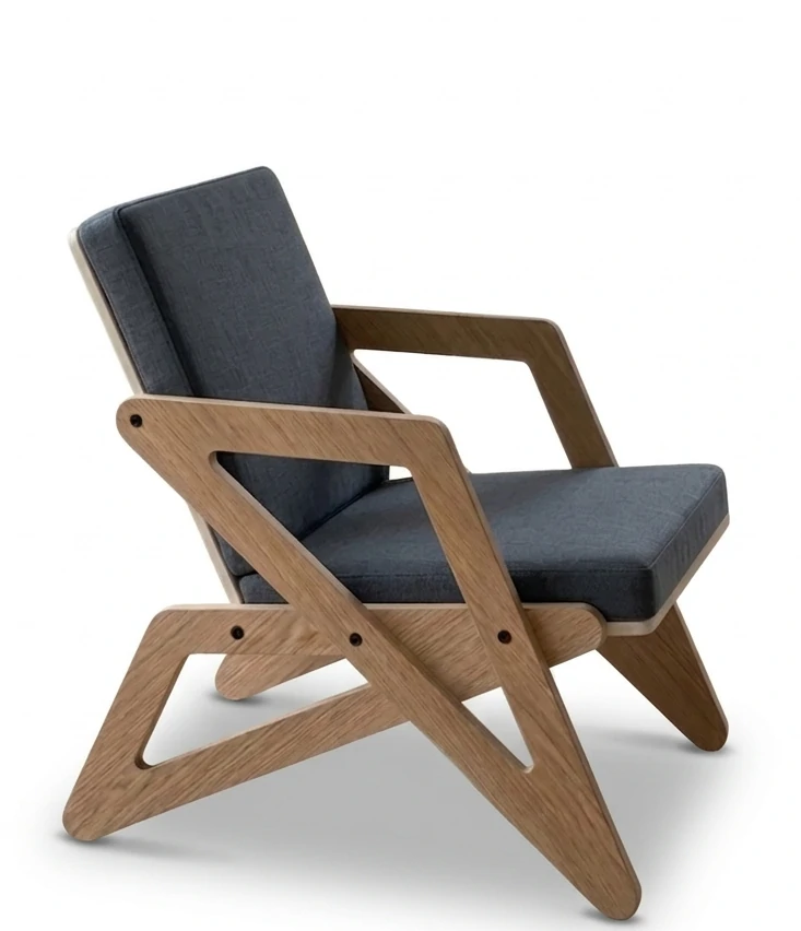 Radis Furniture armchair PAUZE Oak veneered plywood Grey fabric