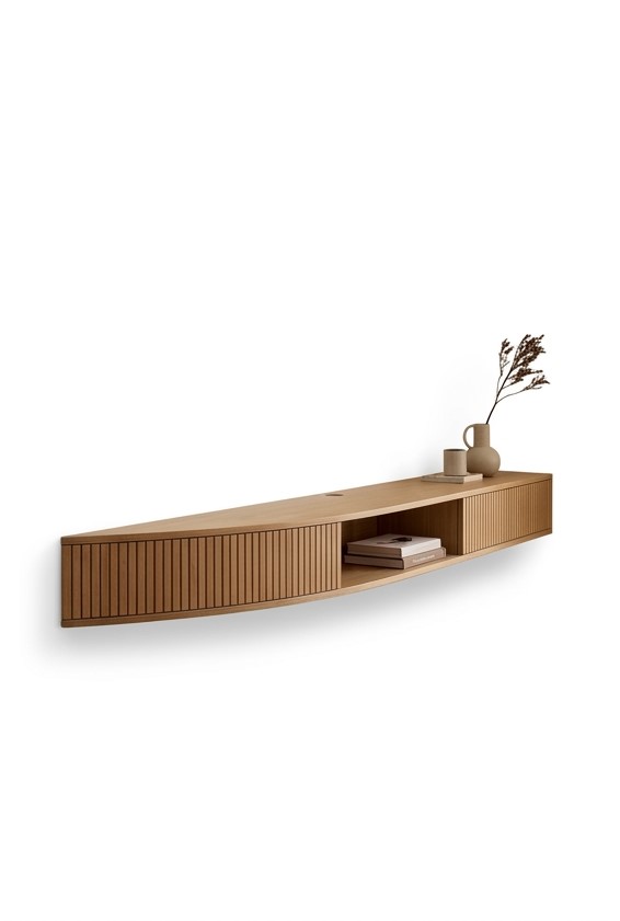 Radis Furniture corner curved TV-stand FLOATY Oak veneered plywood